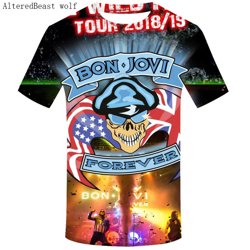 Мужская футболка bonjovi летняя с коротким рукавом и о вырезом в стиле хип хоп 3D