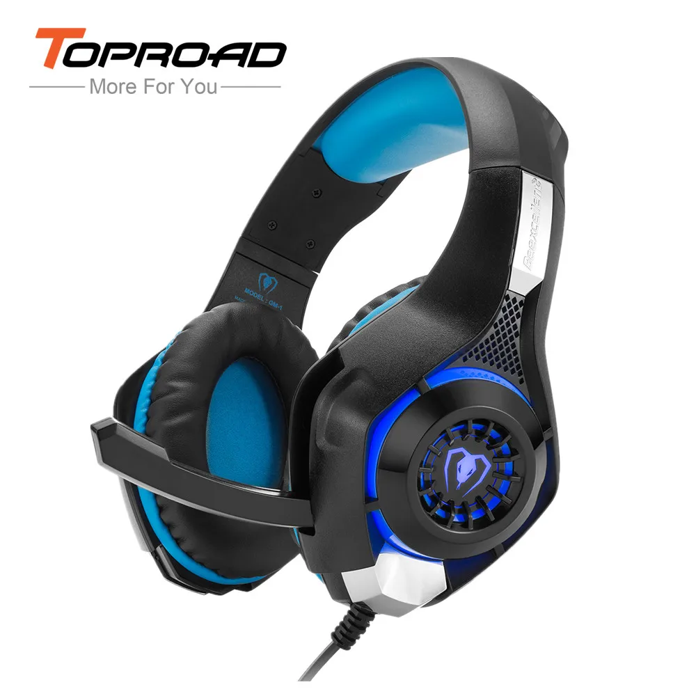 TOPROAD Стерео Игровые наушники бас объемного шума шумоподавления Накладные наушники с микрофоном светодиодный светильник для PS4 ПК Xbox One ноутбука