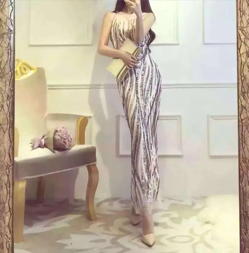 Новая Мода 2017 летнее женское платье на тонких бретельках с круглым вырезом и