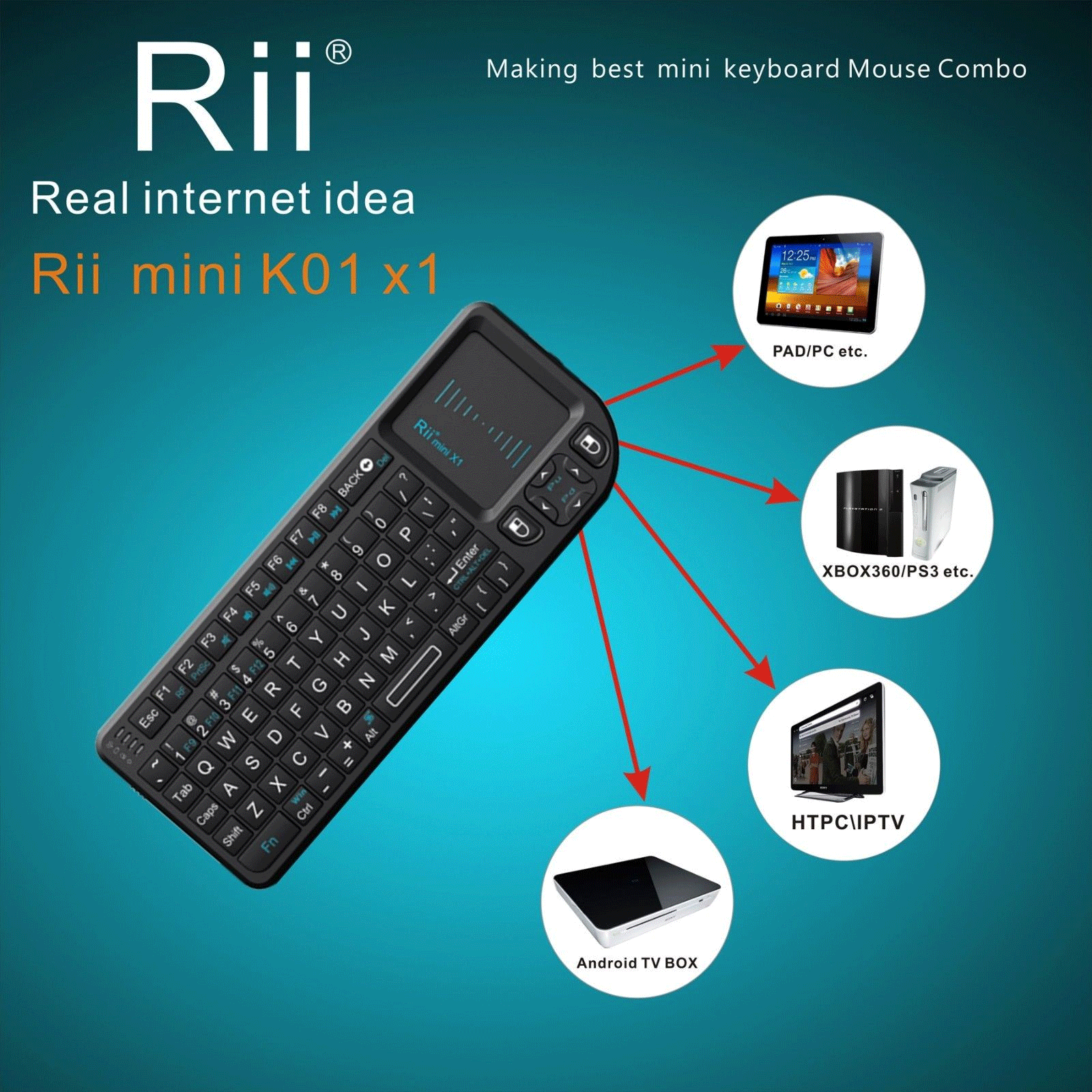 Rii мини портативный 2.4 г беспроводная клавиатура сенсорная панель мышь игровой клавиатуры для портативных пк ноутбук смарт-tv андроид TV BOX