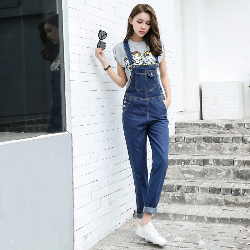 

New Arrival Women Blue Denim Overall Multi Pocket Suspender Trousers Sweet Jeans Jumpsuits for Girls Size S-L