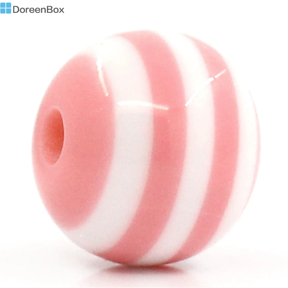 Doreen Box hot-100 шт розовые полосатые круглые бусины-разделители из смолы 10 мм (3/8 &quot)