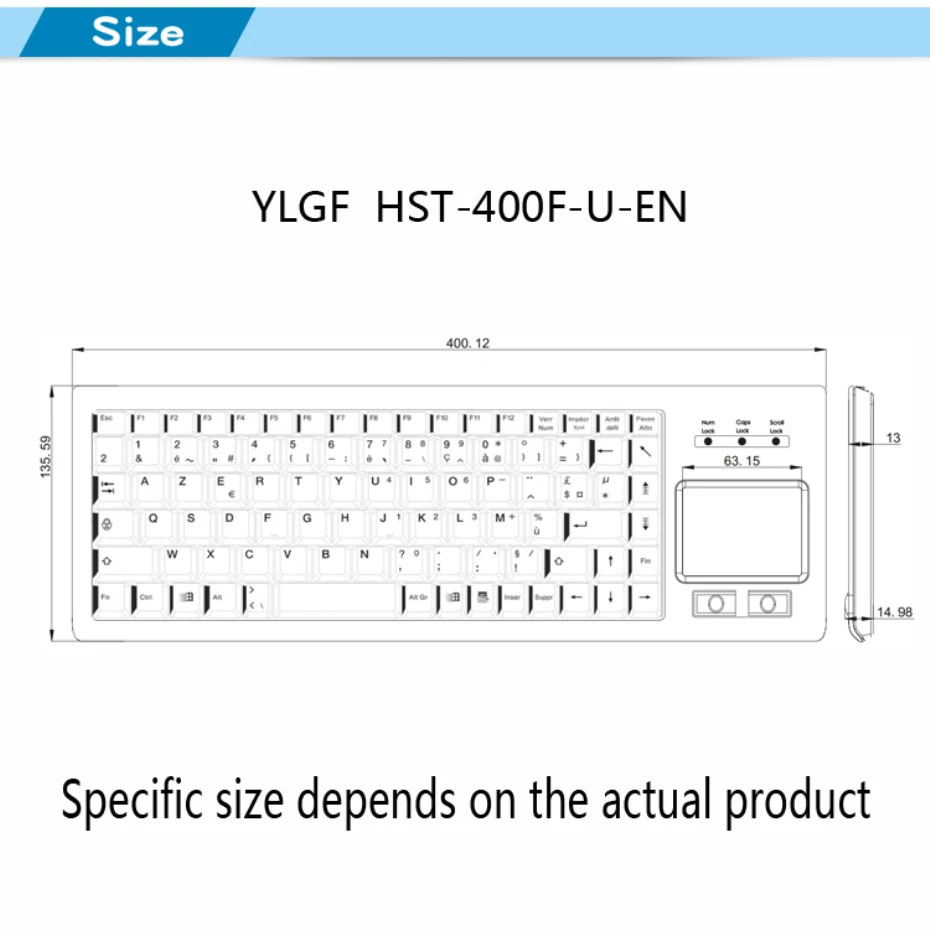 Встроенная пластиковая клавиатура и мышь YLGF HST 400F U EN промышленная с сенсорной