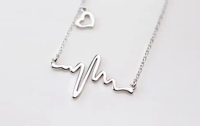 1pc Authentic 925 Sterling Silver Jewelry Polished Lifeline Pluse &ampOpen Heart heartbeat Necklace Pendants promised love X495 | Украшения