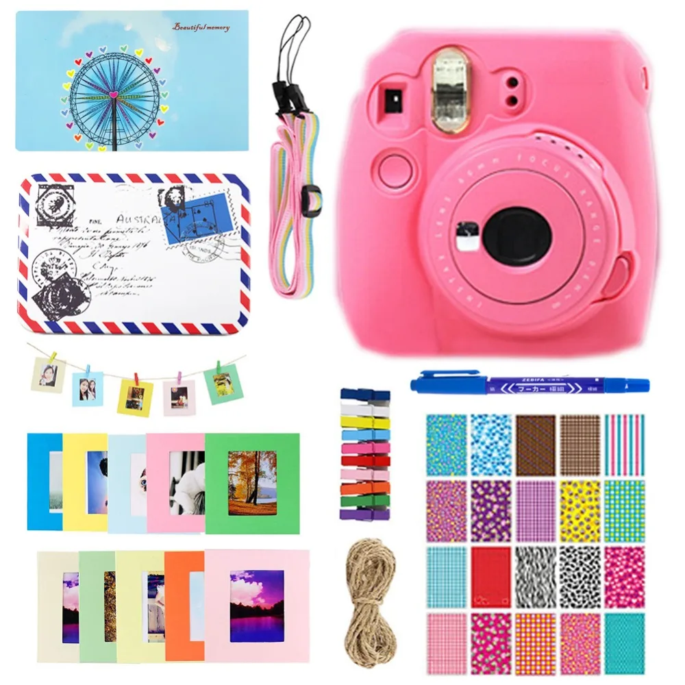 9 в 1 комплект аксессуаров для камеры Fuji Instax Mini 9 Ablum/коробка для хранения/Чехол/ремешок/настенные рамки/струны/зажим/наклейки