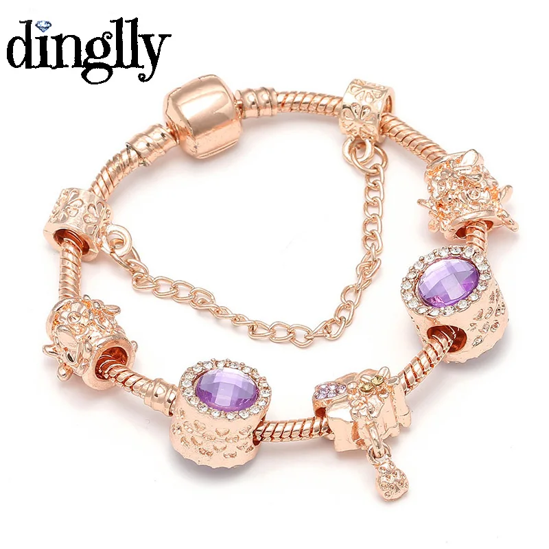 DINGLLY, розовое золото, очаровательный брендовый браслет для женщин, девушек, влюбленных пар, сделай сам, Европейский классический браслет дружбы, подарки
