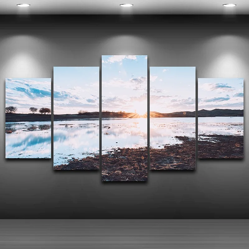 Озеро восход солнца в рамке печатных wall art Изображение Спрей картина маслом