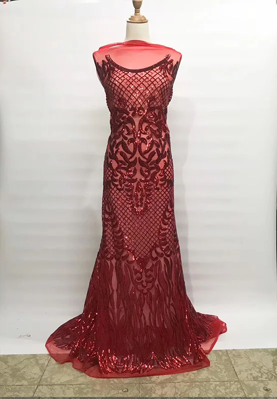 Африканская кружевная ткань 2019 Высококачественная нигерийская красный цвет