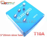 100pcsbox 520mm 10a 250v slow fuse 520 t10a 10000ma 250v glass fuse 5mm20mm new and original