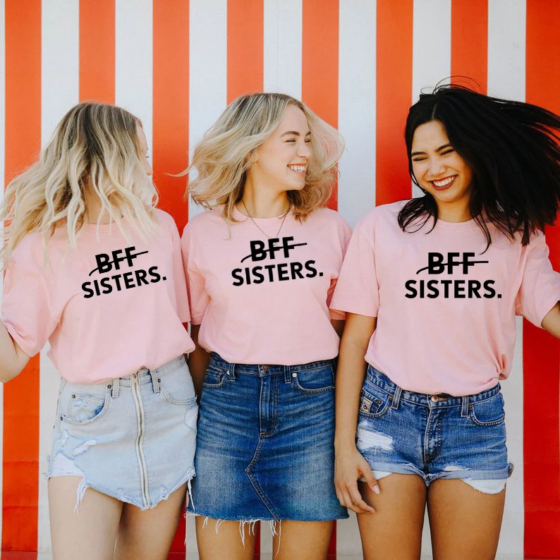 1 шт. BFF сестер, с принтом в виде букв и Повседневное футболки одноцветные лучших друзей одинаковая Футболка модная одежда для девочек Tumblr лучшая сестра Тройник