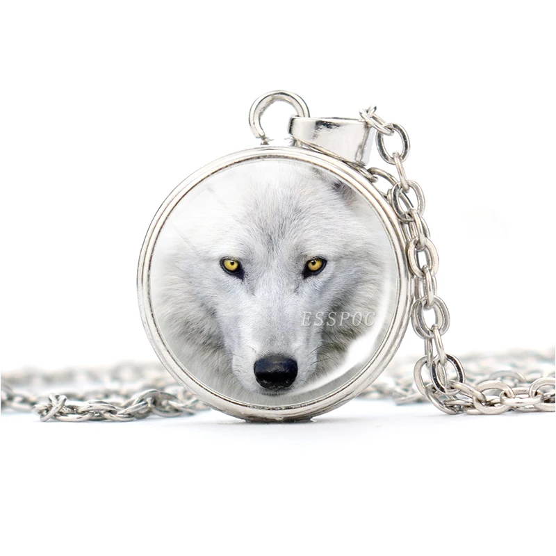 Ожерелье с волком и луной стеклянная цепочка 18 мм застежкой кнопкой кабошоном