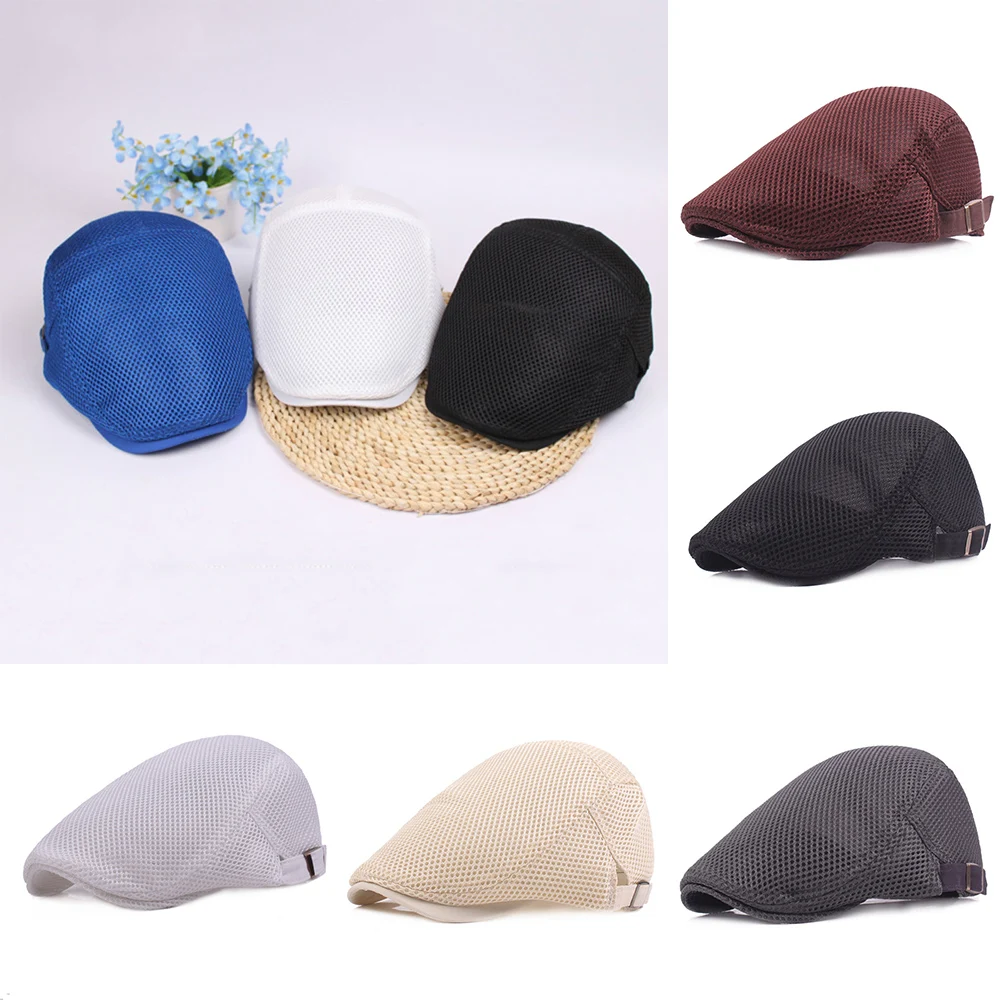 Berets Caps New Arrive Men Breathable Mesh Summer Hat Newsboy hat Ivy Cap Cabbie Beret Irish Flat Unise Sunscreen Hats | Аксессуары для