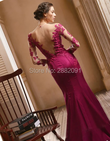 Vestido лонго де феста Обнаженная с длинными рукавами Русалка длинное вечернее