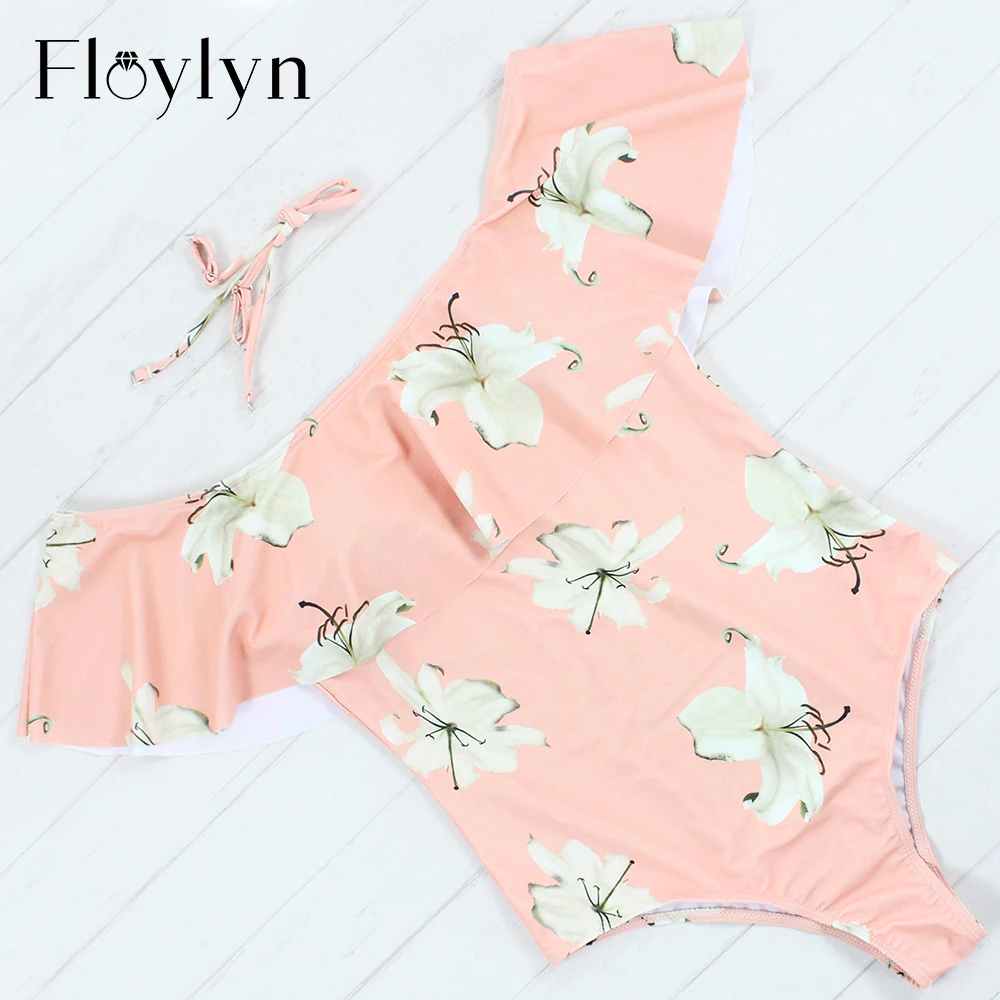 Floylyn Цельный купальник с оборками для женщин новый цветочный сексуальный