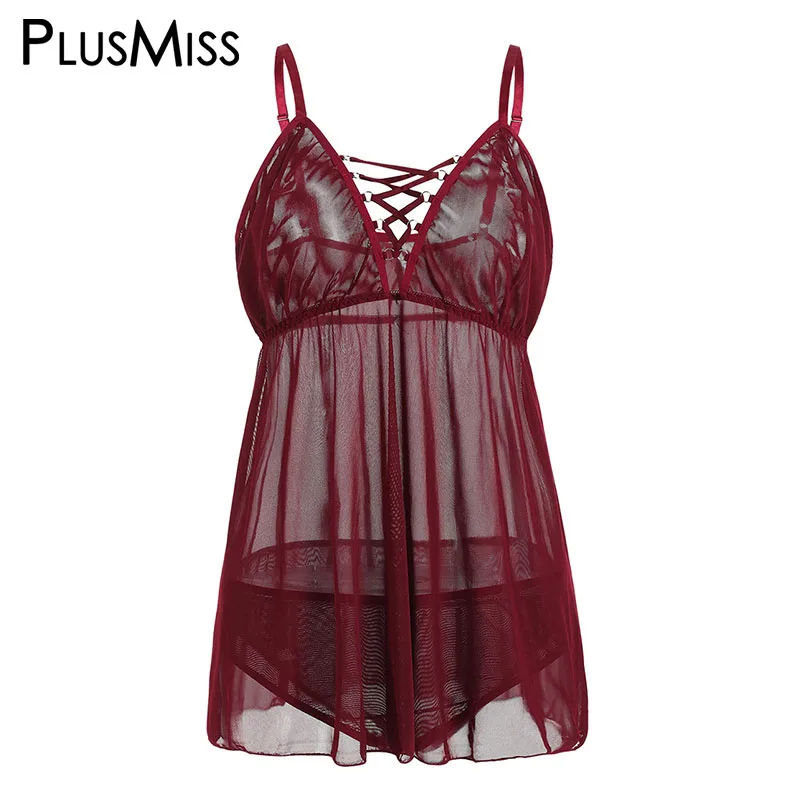 PlusMiss размера плюс черный сексуальные Babydoll пикантная обувь эротическое сексуальное нижнее белье для женщин платье костюм Прозрачная Детская рубашка для куклы большие Размеры - Цвет: Красный