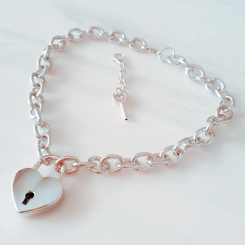 heart lock Продукт Скидка Женская мода ручной работы сердце замок и брелок ожерелье панк чокер воротник ремень torques Клубные Вечерние - Окраска металла: heart lock