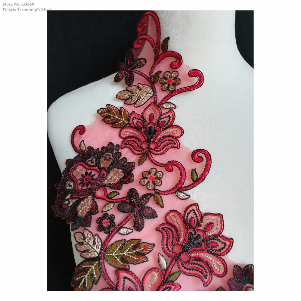 New Red/Black Flower Embroidery Patches Appliques Neckline Collar Dance Costume DECOR DIY Apparel Sewing Fabric PBNC136E | Дом и сад
