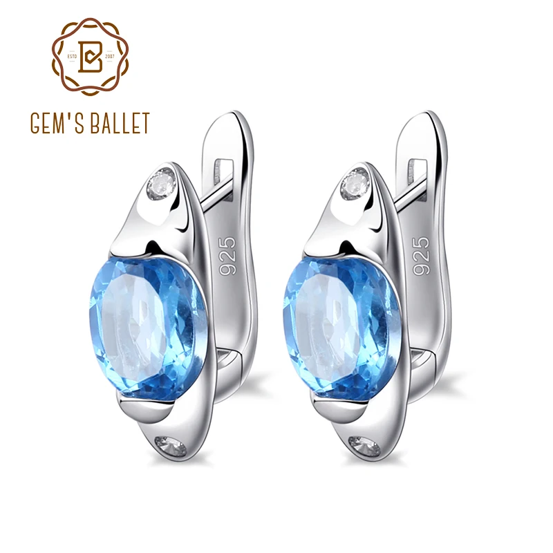 Жемчужные балетные 2.95Ct серьги-клипсы с натуральным голубым топазом, 925 пробы серебряные драгоценные камни, хорошее ювелирное изделие для женщин, свадебные серьги