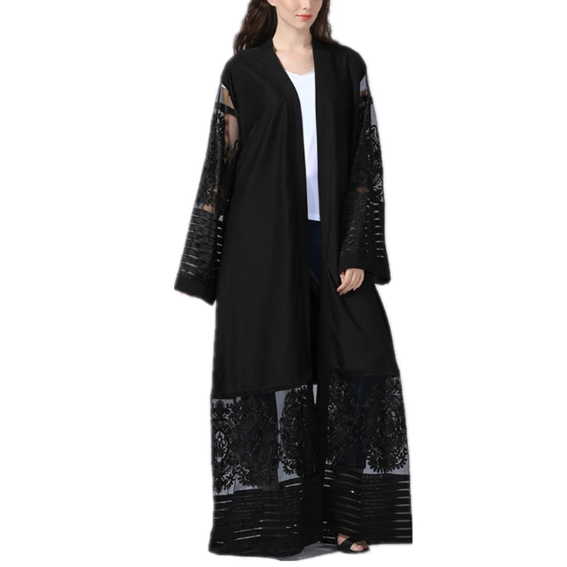 Кардиган с вышивкой кимоно мусульманское платье Abaya длинные платья модные черные