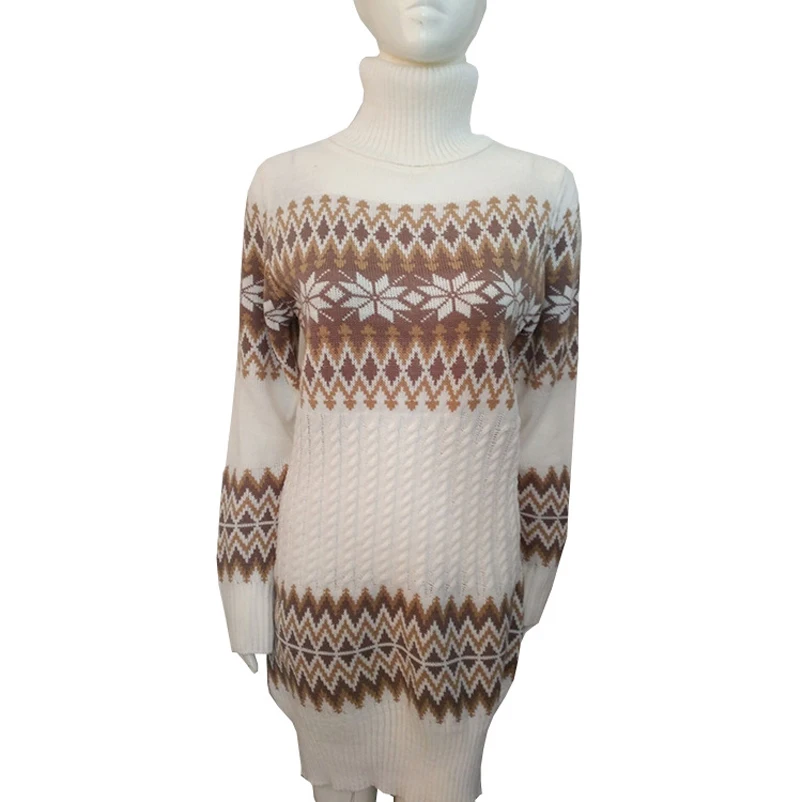 Women Sweaters Pullovers Turtleneck Long Sleeve Sweater Dress New Winter Print Knitted MT2227 | Женская одежда