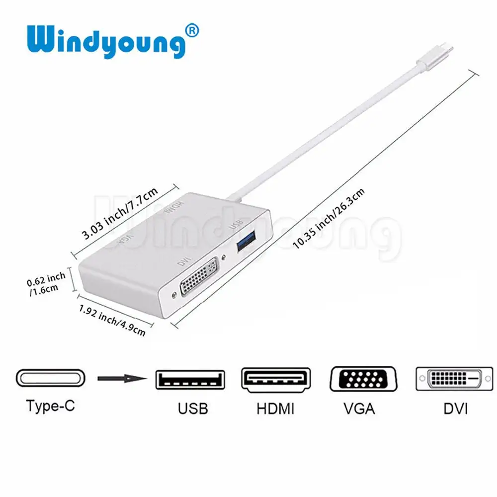 Адаптер 4 в 1 USB Type C HDMI VGA DVI 3 1|USB-хабы| |