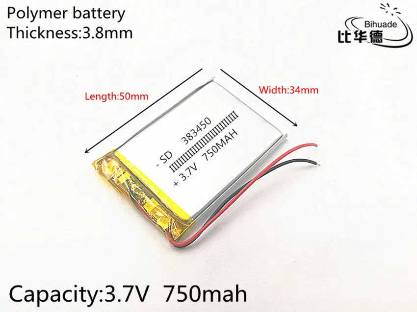 

1 шт./лот 3,7 V, 750 mAH, 383450 PLIB; полимерный литий-ионный/литий-ионный аккумулятор для GPS, mp3, mp4, mp5, dvd