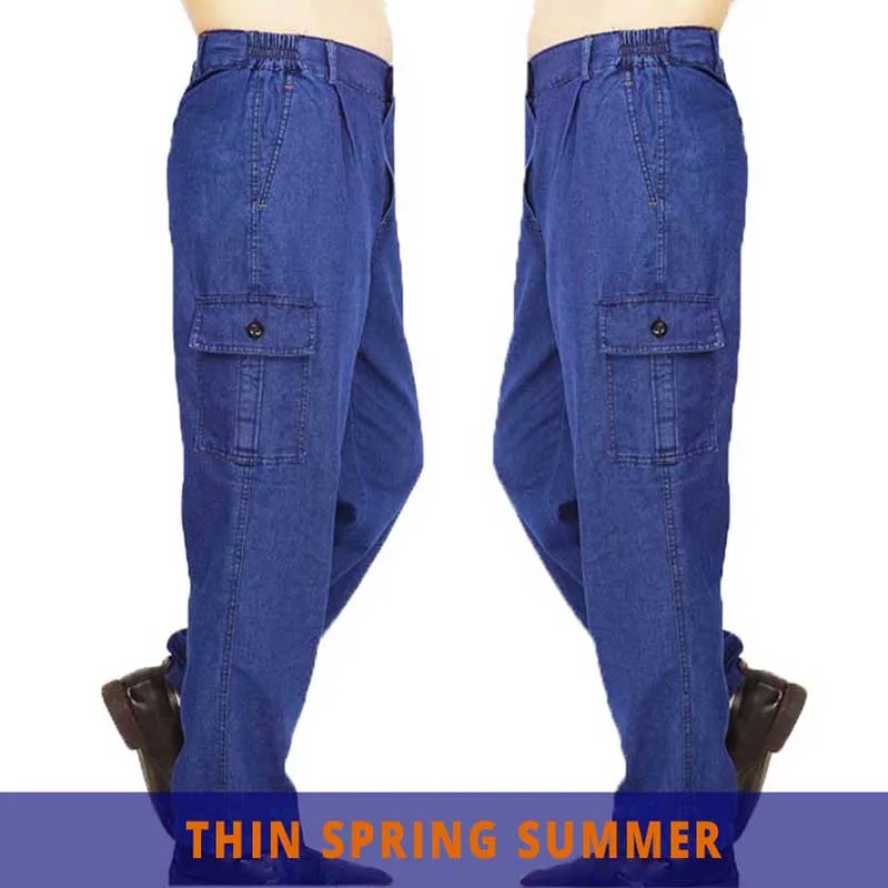 Fashion Plus Size Loose Baggy Jeans Work Pants Men Casual Hip Hop Jeans Cotton Trousers with Big Pocket Man Clothes