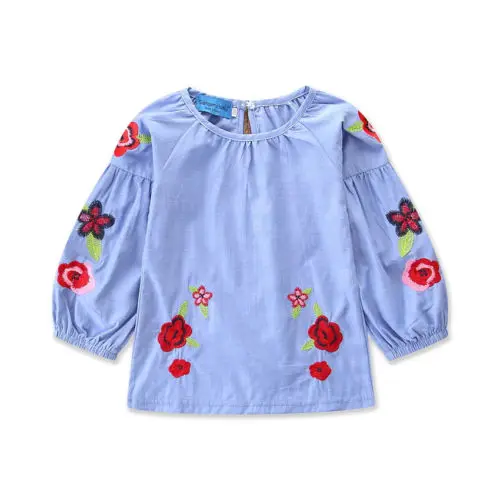 New Kid Girl Fashoion Denim Long Sleeve Floral Dress Clothes Girls Princess Baby Party Pageant | Детская одежда и обувь