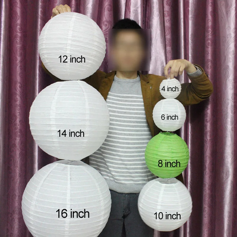 10 штук белых, розовых, фиолетовых и светло-голубых китайских бумажных шаров-ламп диаметром от 8 до 16 дюймов для свадебной и вечеринной декорации.