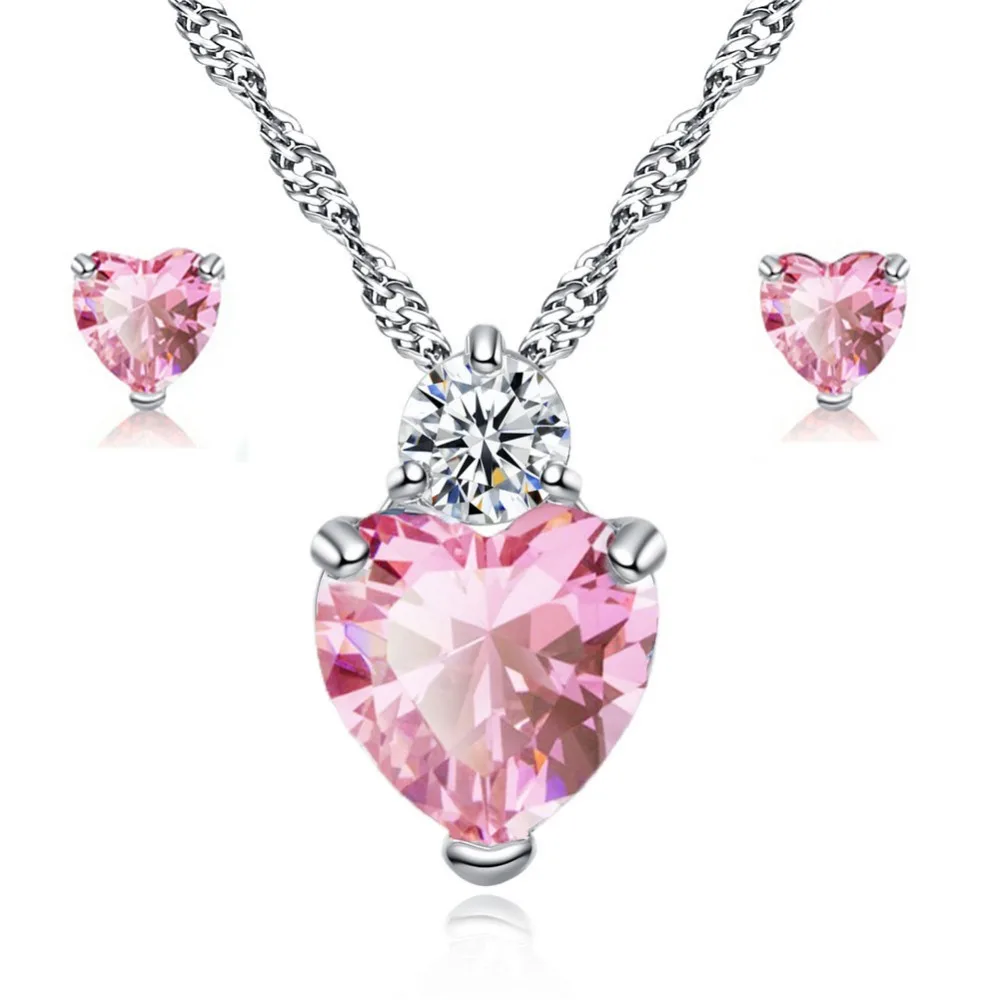 Fashion jewelry purple heart-shaped necklace stud earrings set Women's Wedding Gift multicolor | Украшения и аксессуары