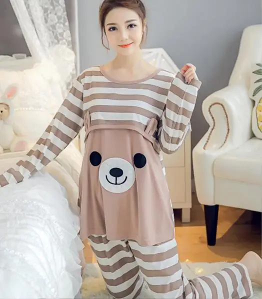 2018 одежда для кормления грудью пижамы кормящих комплект с длинным рукавом