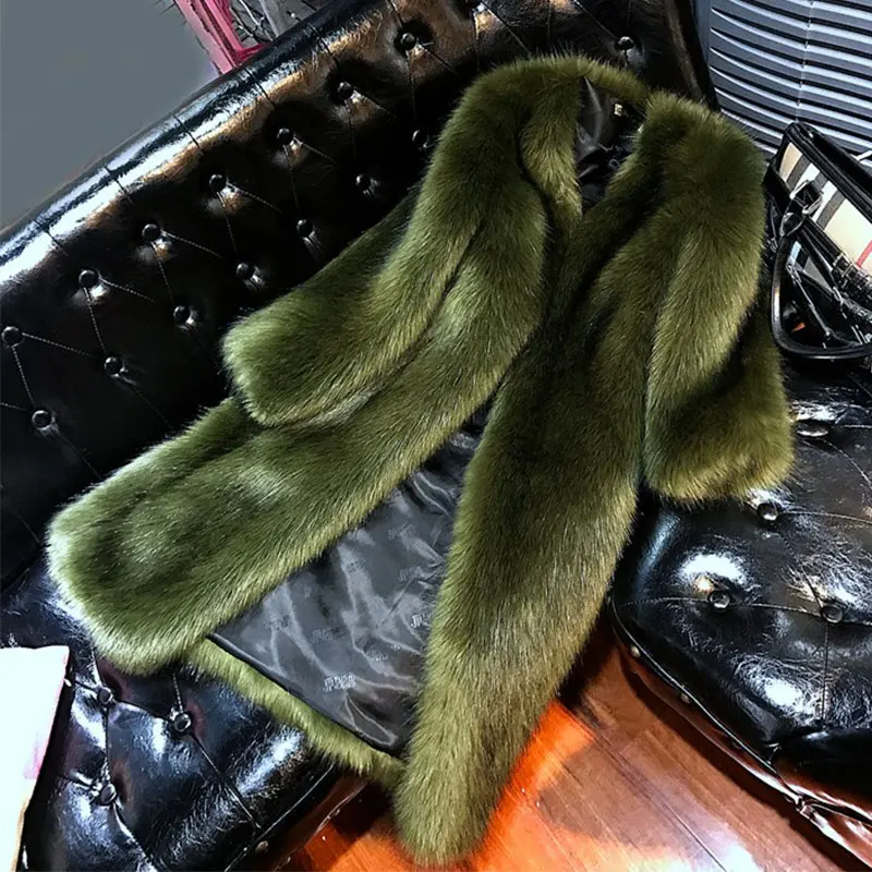 Long Green Большие размеры, женские зимние куртки, длинное пальто из искусственного меха, модное пальто из искусственного лисьего меха, куртка, теплая куртка из искусственного меха, парка, Женская настраиваемая - Цвет: Long Green
