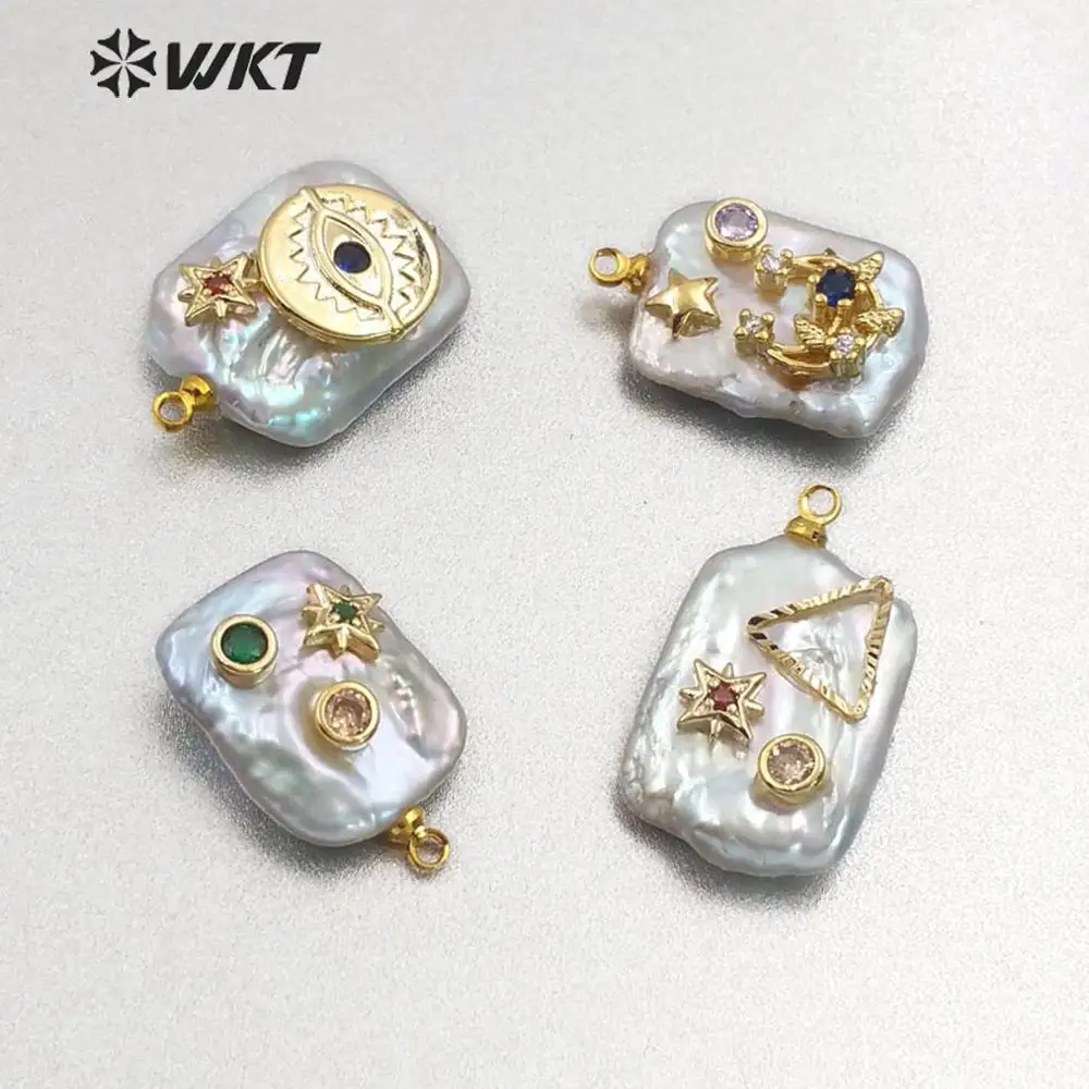 WT-MP134 WKT прямоугольник жемчуг и проложить кубический цирконий кулон жемчуг с украшения cz кулон Женская мода ожерелье кулон ювелирные изделия