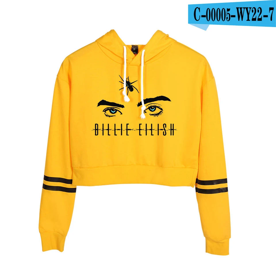 Новинка Billie Eilish, толстовка с капюшоном на талии, сексуальный модный трендовый укороченный топ, Женская толстовка с принтом, Сексуальная популярная K pop одежда - Цвет: yellow