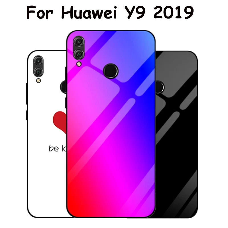 

Чехол для Huawei Y9 2019, модный градиентный чехол из закаленного стекла для Huawei Y9 2019, силиконовая рамка, стекло, жесткая задняя крышка, оболочка 6,5 ...
