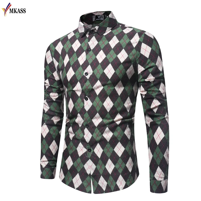 2018 Новая Осенняя Модная брендовая мужская одежда Slim Fit Мужская рубашка с длинными