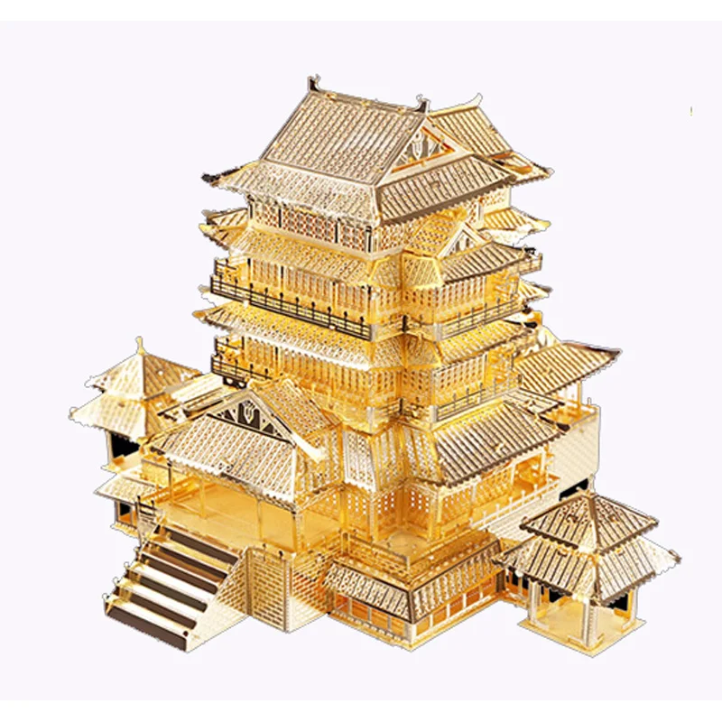 Сдельные Tengwang Pavilion строительные блоки DIY 3d Металл Nano головоломки собрать модель