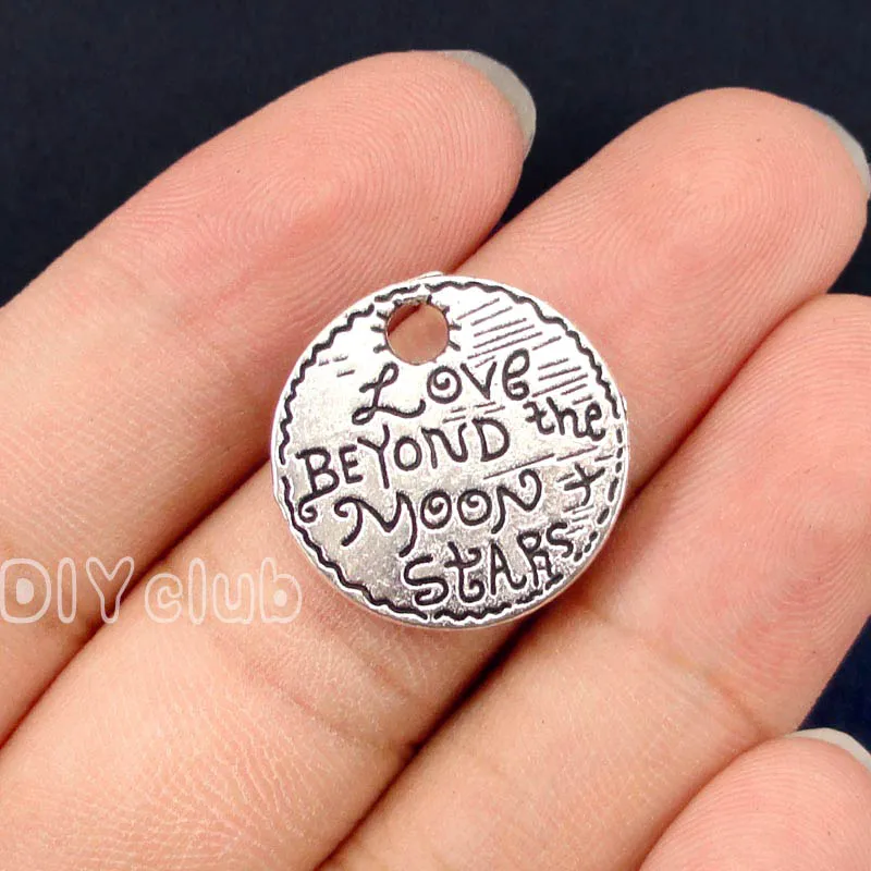 

40 шт.-античный серебряный круглый кулон с надписью «Love Beyond The Moon» 20 мм