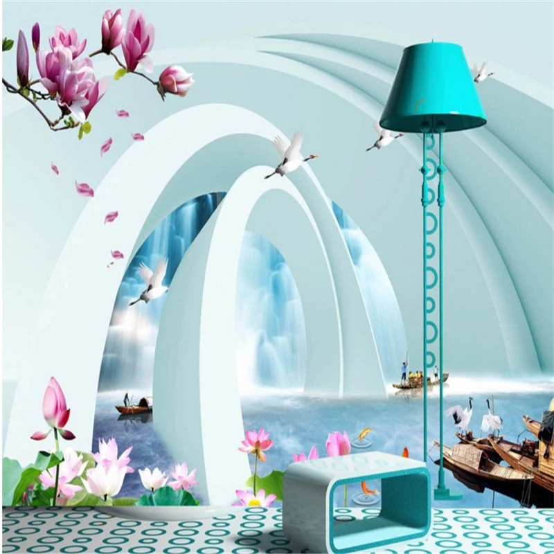 

beibehang Large - scale custom wallpaper three - dimensional water conditions Jiangnan Waterfall TV backdrop papel pintado