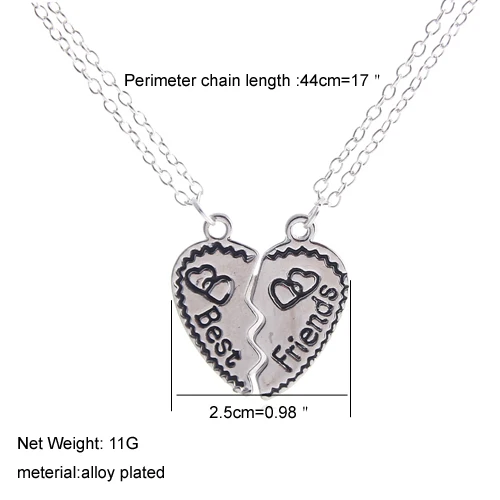 Fashion best friendship couples interlocking heart necklace 2 part pendant vintage style Jewelry gift NL-2466 | Украшения и