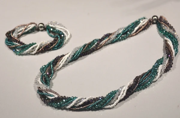 Синее белое серое зеленое Хрустальное плетеное чешское ожерелье и браслет для женщин с магнитным