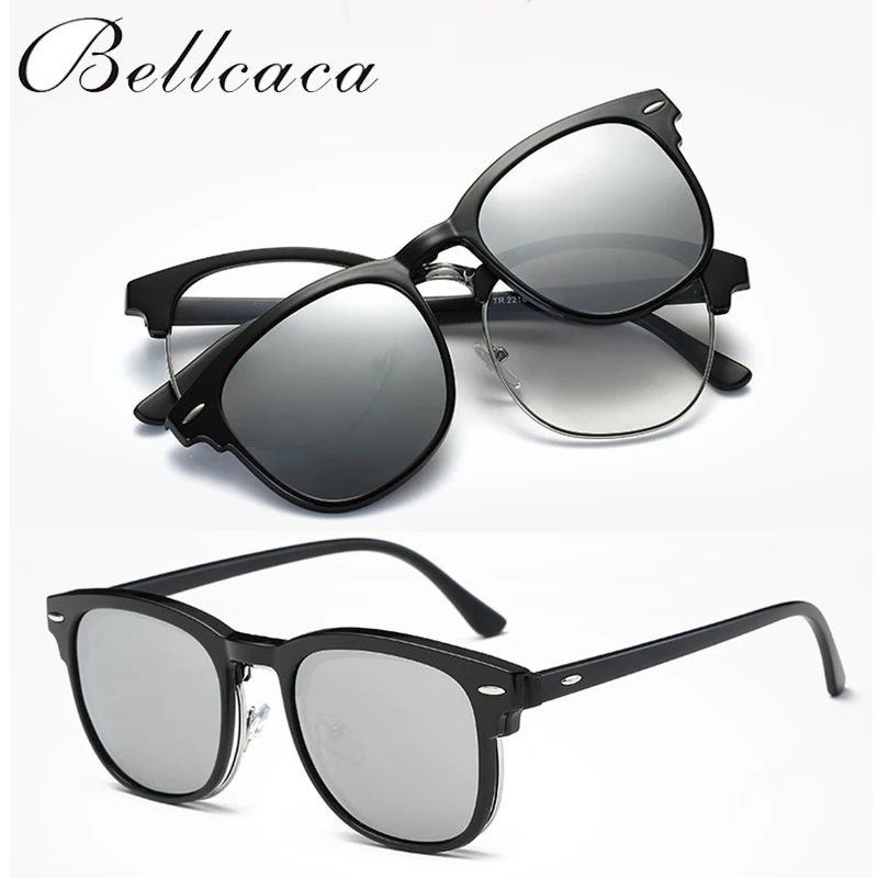 

Bellcaca Spectacle Frame Eyeglasses Men Women With Polarized Clip On Lens Sunglasses Magnetic Adsorbent For Male Glasses BC129