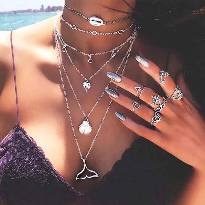 В богемном стиле рыбий хвост Морская раковина кулон Цепочки и ожерелья Boho себе