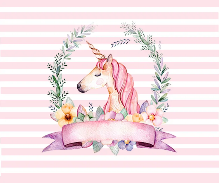 

happy birthday unicorn party flowers stripes cartoon photo background photography backdrops quality vinyl
