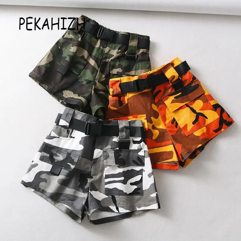 

Fashion Camouflage high waist shorts womens Streetwear vintage sexy cargo shorts summer pocket biker shorts 2019 Korean