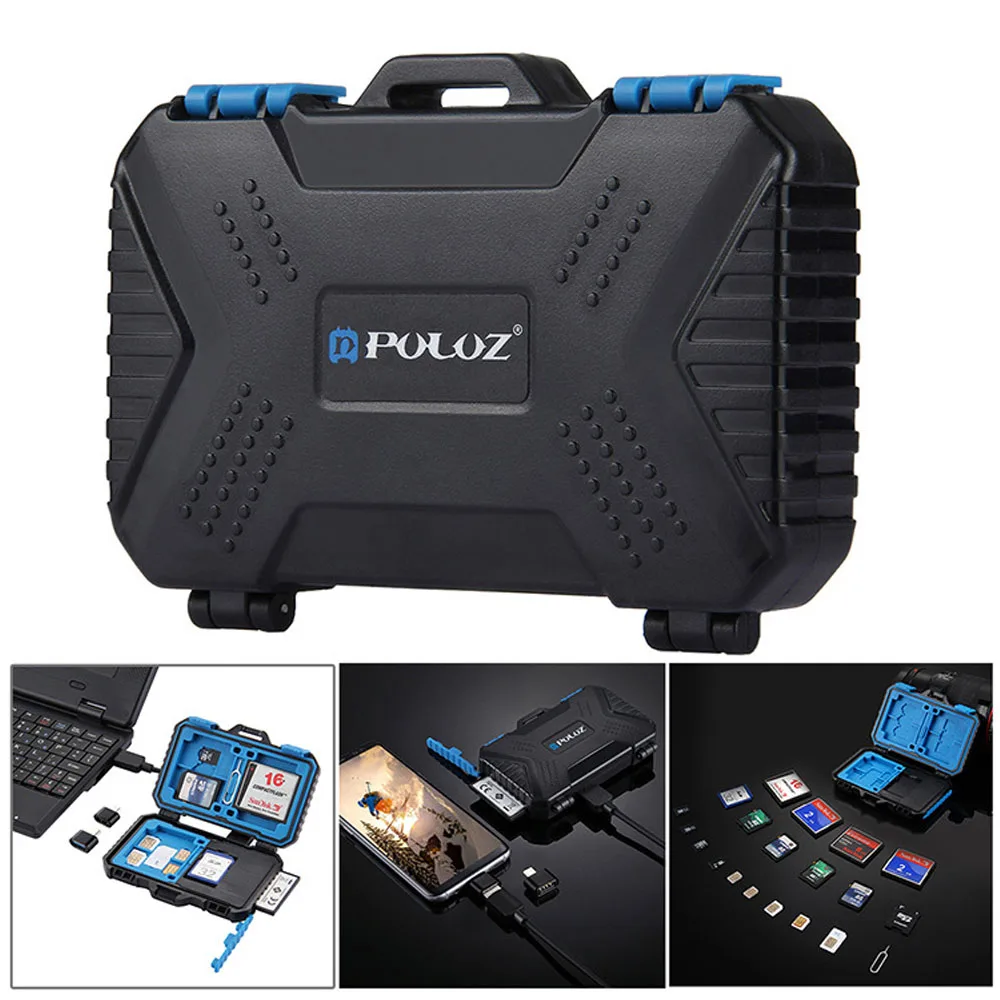 PULUZ кард-ридер+ 22 в 1 водонепроницаемый чехол для памяти/SD карты коробка для хранения 1 стандартная SIM+ 2Micro-SIM+ 2Nano-SIM+ 7SD+ 6TF+ 1 булавка для карты