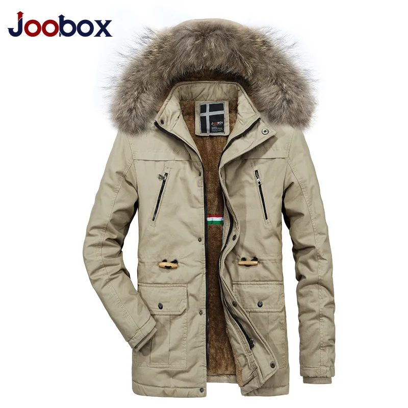 JOOBOX новая зимняя куртка мужская черная парка с капюшоном меховой воротник теплое