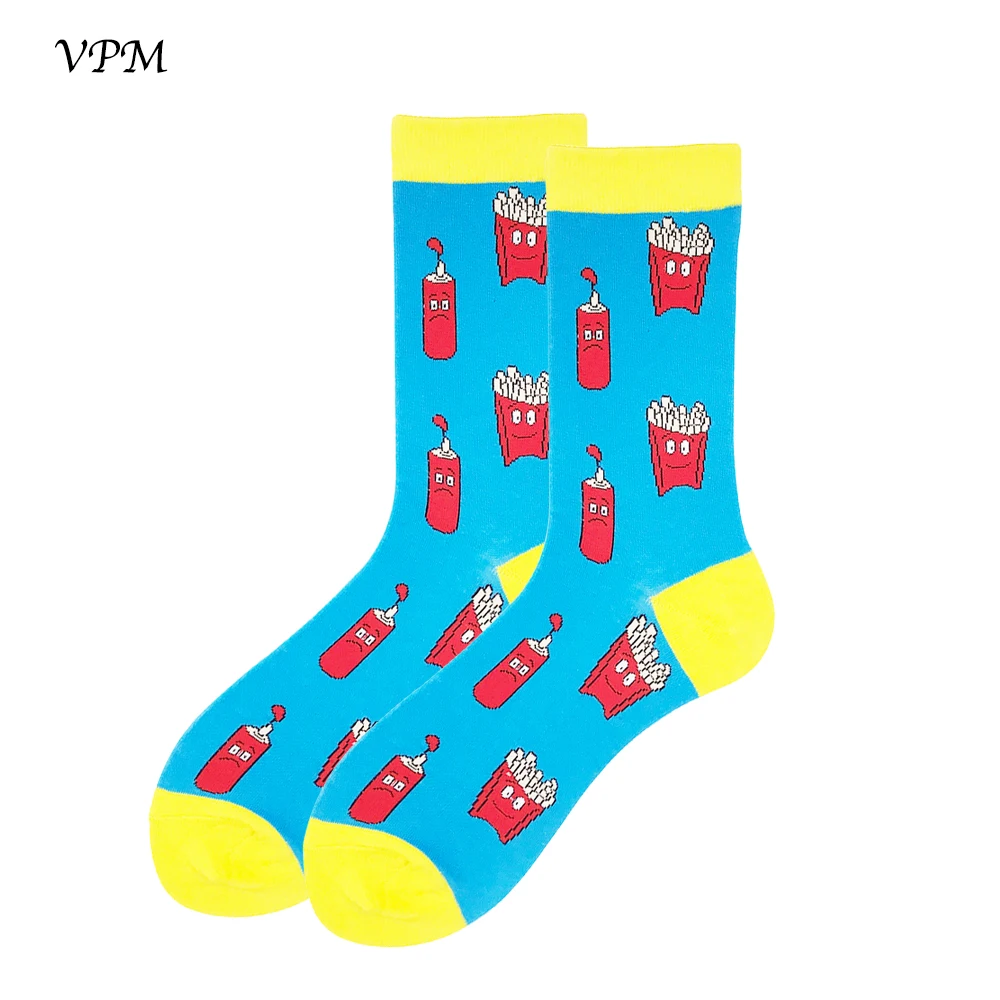 VPM Combed Cotton Men's Socks Colorful Funny Flamingos Sushi Two Size for Eu 35-48 Wedding Sock Christmas Gift 5 Pairs/set | Мужская