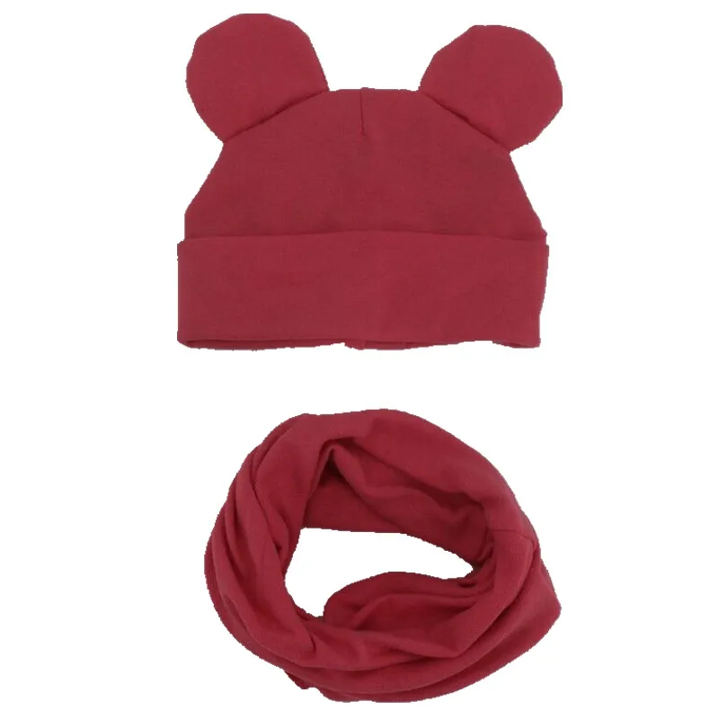watermelon red ear Хлопковый Детский комплект из шапки и шарфа, детские милые шапки с ушками, высококачественные шапки и шарфа для мальчиков и девочек, детские шляпы, реквизит для фотосессии - Цвет: watermelon red ear