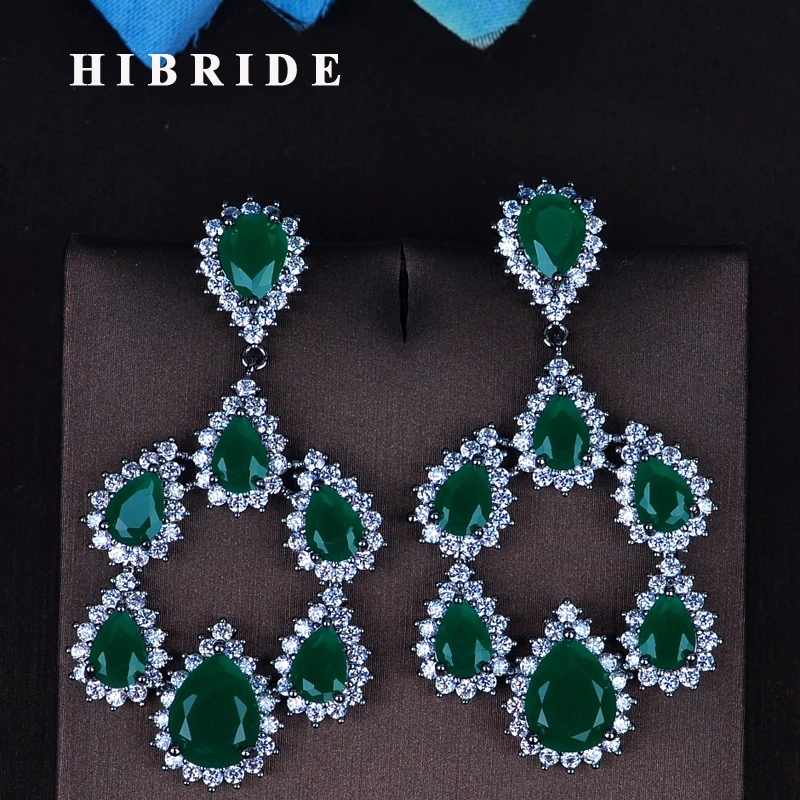 

HIBRIDE Elegant Sparkling Green CZ Water Drop Shape Earrings For Women Jewelry Beauty Birthday Party Gift Brincos Feminino E-794